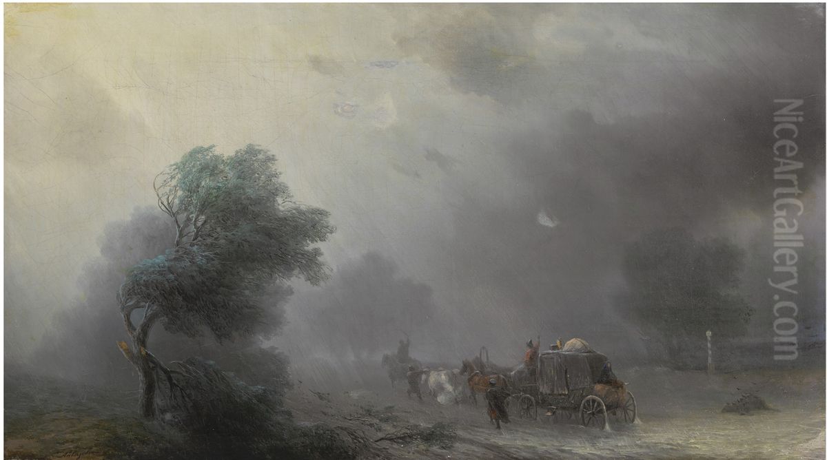 Carriage in a Storm Oil Painting by Ivan Aivazovsky