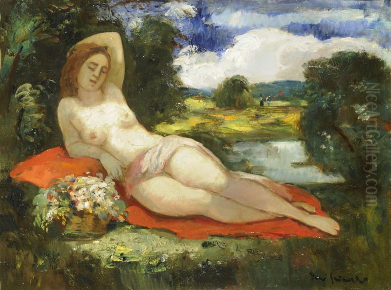 Nude in Outdoors Oil Painting by Bela Ivanyi-Grunwald