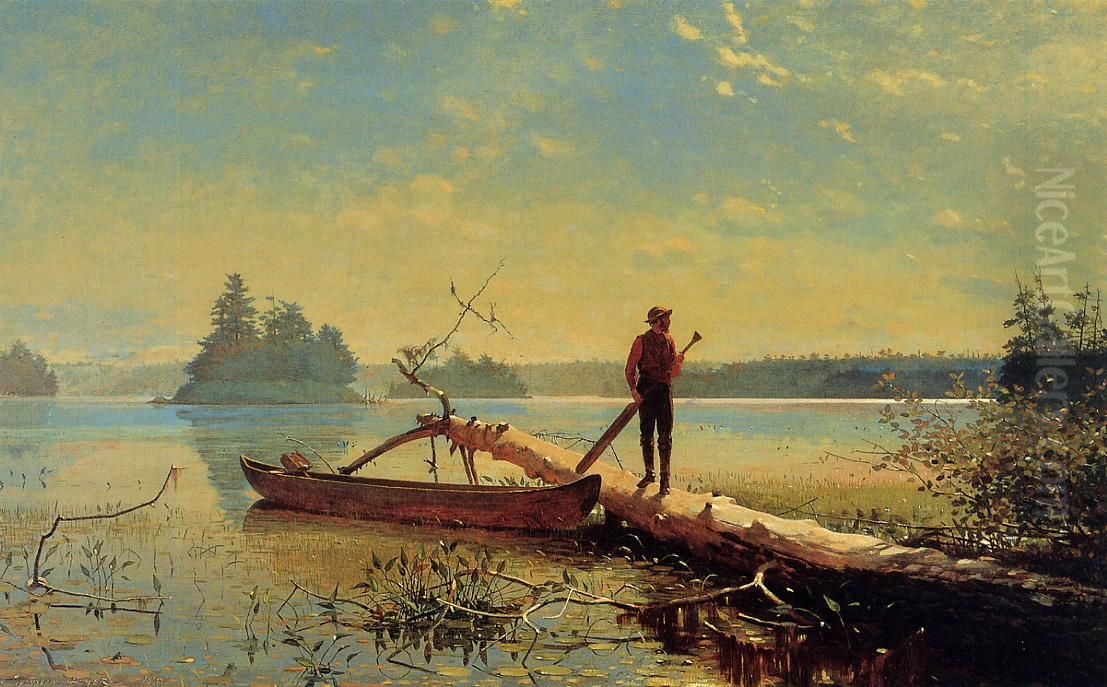 An Adirondack Lake Oil Painting by Winslow Homer