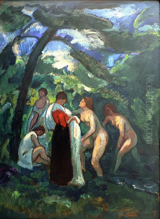Bathing Women Oil Painting by Bela Ivanyi-Grunwald