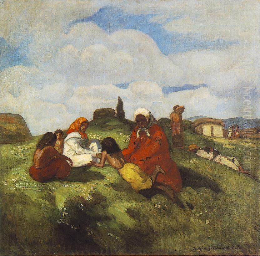 Gipsies on the Field Oil Painting by Bela Ivanyi-Grunwald