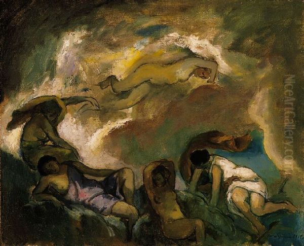 Nudes, Clouds Oil Painting by Bela Ivanyi-Grunwald
