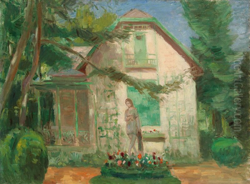 Park Details with a House Oil Painting by Bela Ivanyi-Grunwald