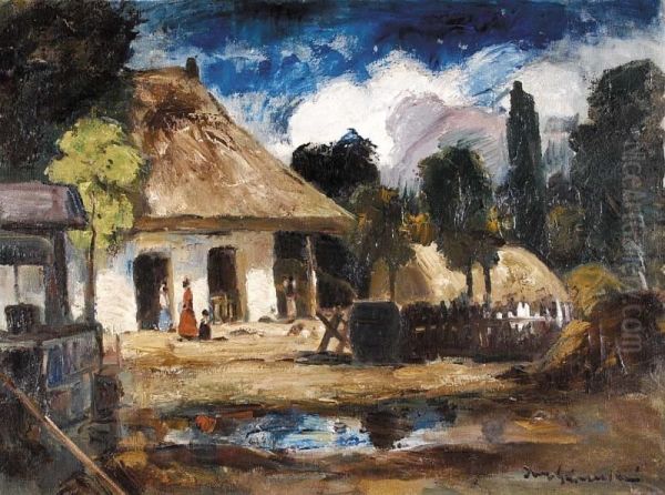 Village Oil Painting by Bela Ivanyi-Grunwald