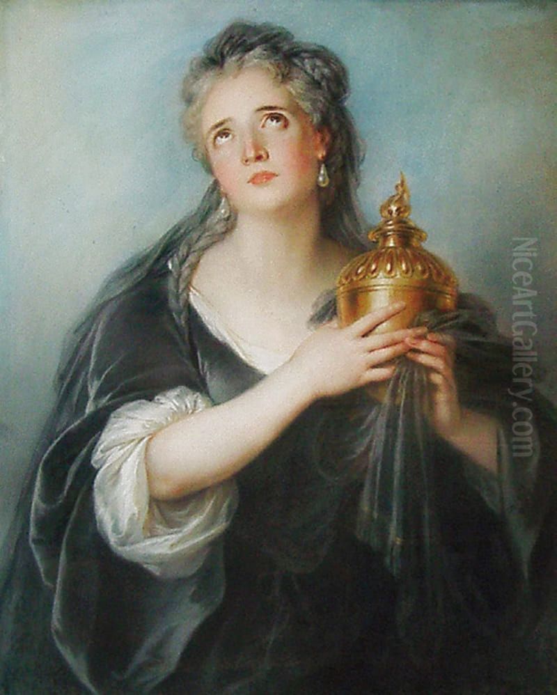 Portrait of Adrienne Lecouvreur as Cornelia wikidata Oil Painting by Charles-Antoine Coypel