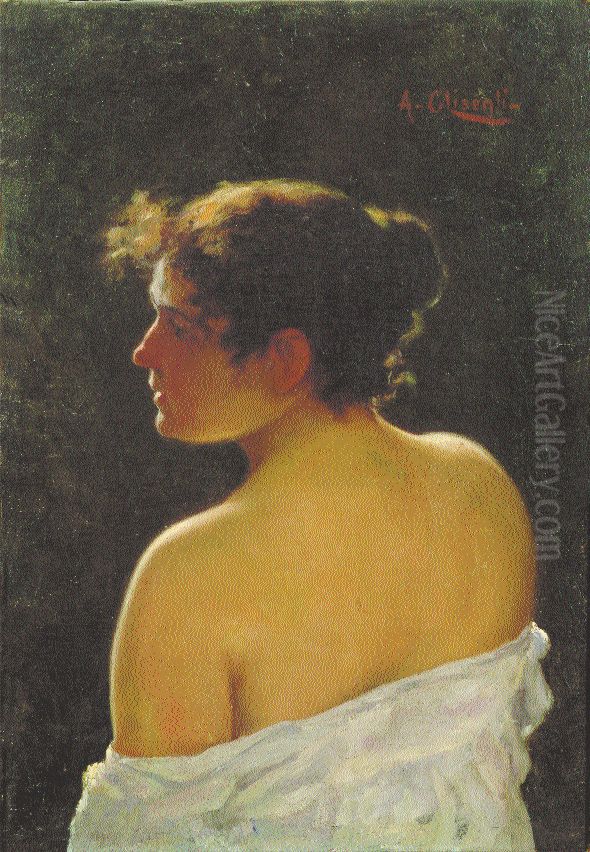 Female figure seen from the back Oil Painting by Achille Glisenti