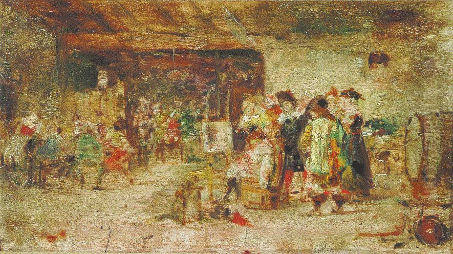 Rubens admires a painting by Brower (preparatory sketch) Oil Painting by Achille Glisenti