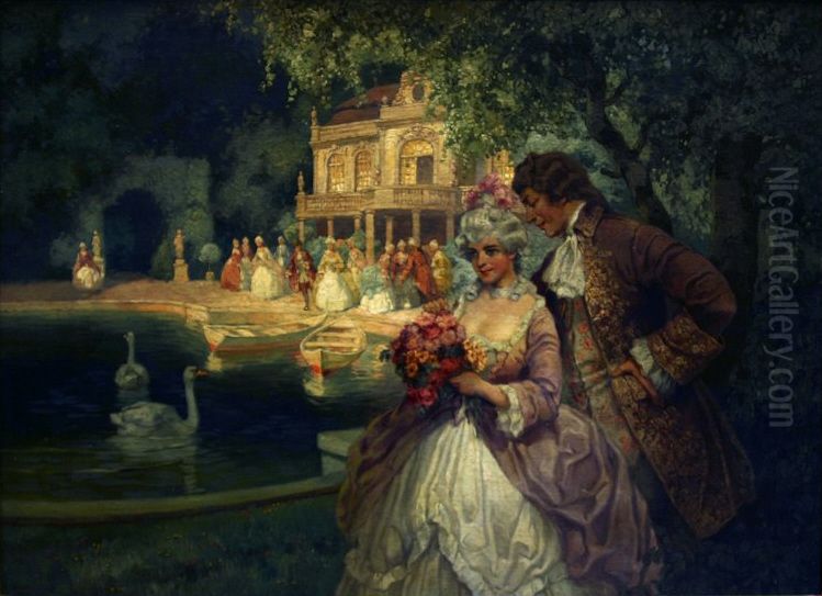 Barocke Genreszene - Gesellschaft im Park. Oil Painting by Rudolf Alfred Hoger