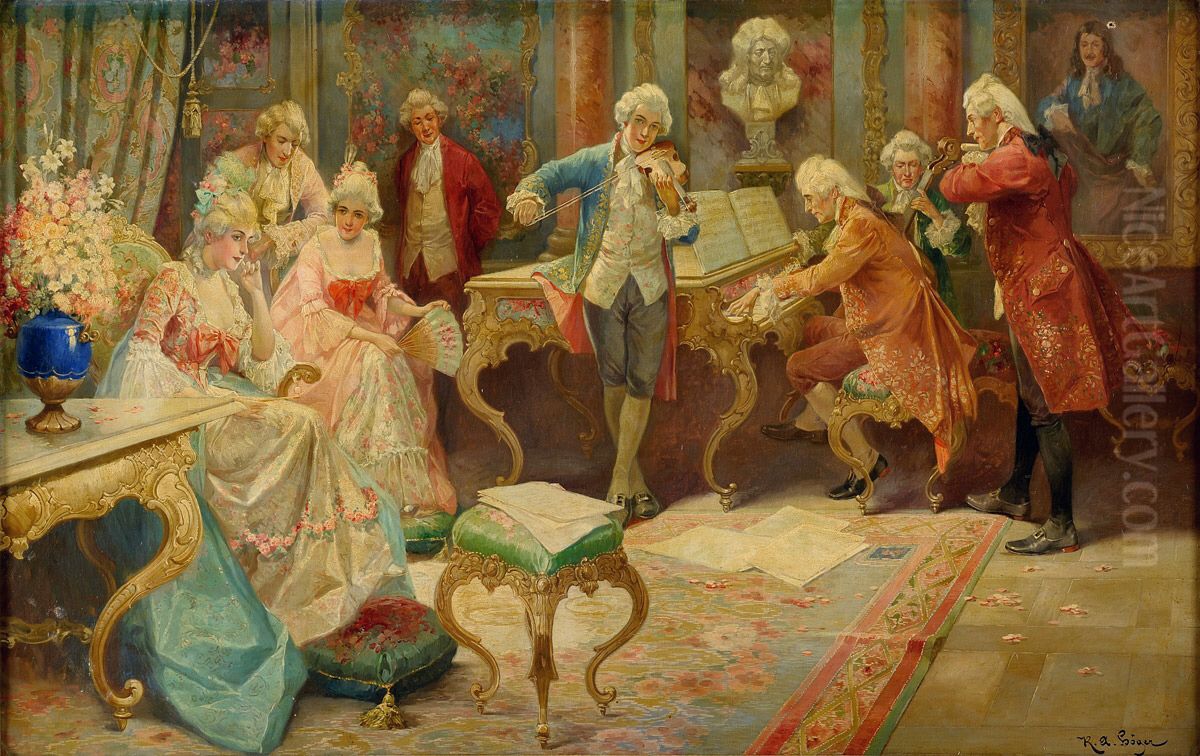 listening to chamber music in the eighteenth century. Oil Painting by Rudolf Alfred Hoger