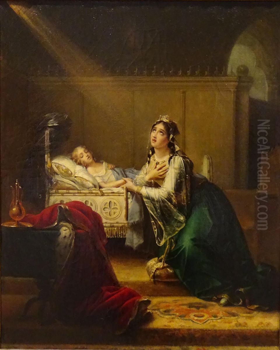 L'Enfant malade, ou Clotilde demandant la guerison de son fils Oil Painting by Julie Hugo