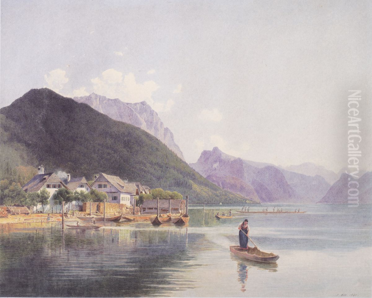 Der Traunsee Oil Painting by Rudolf von Alt