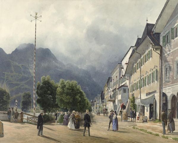 Die Esplanade in Ischl, 1840. Oil Painting by Rudolf von Alt