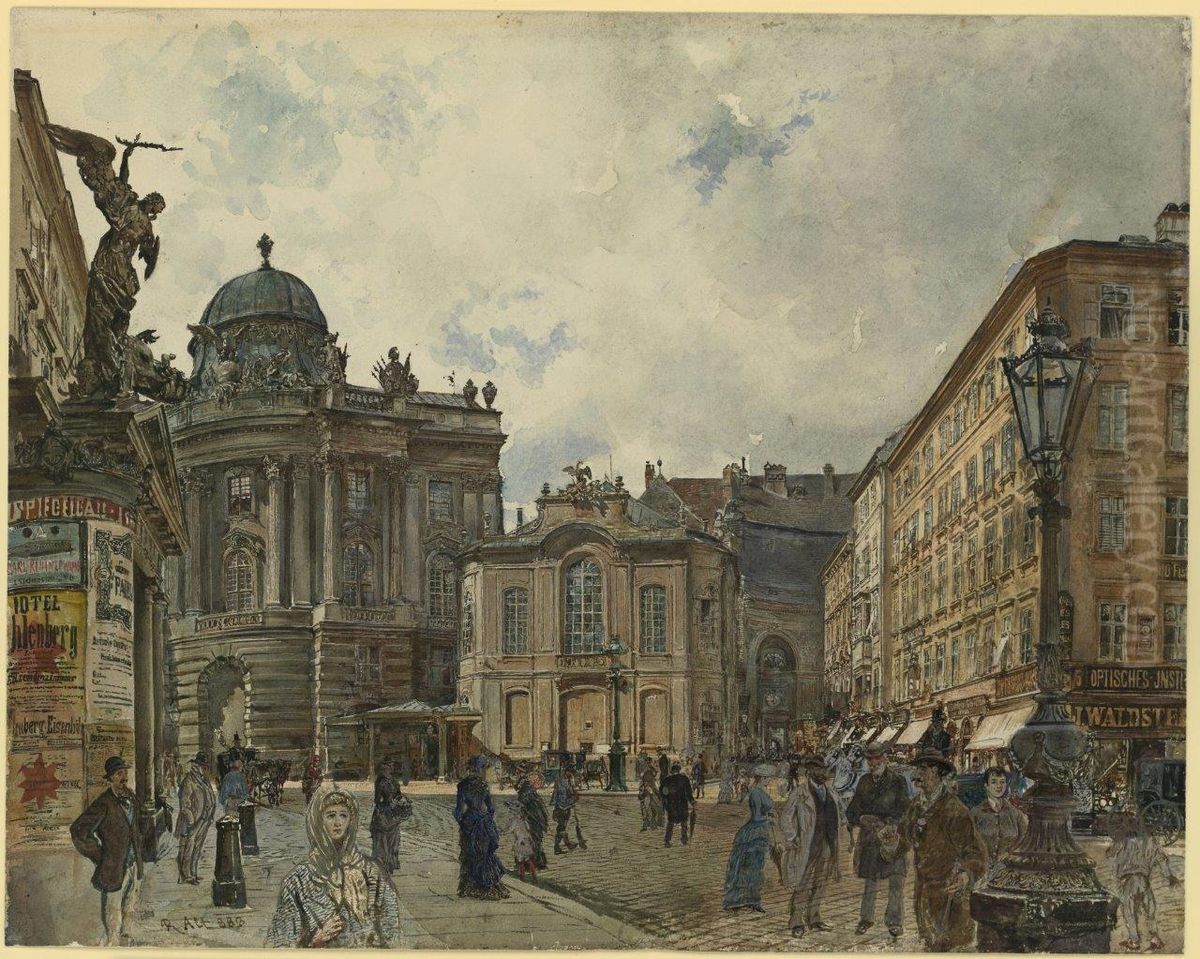 Wien, Michaelertor der Hofburg und altes Burgtheater Oil Painting by Rudolf von Alt