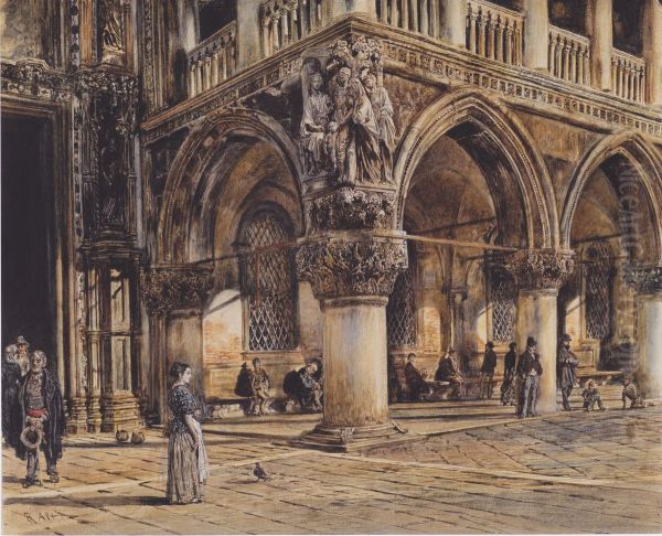 Blick auf den Dogenpalast in Venedig Oil Painting by Rudolf von Alt