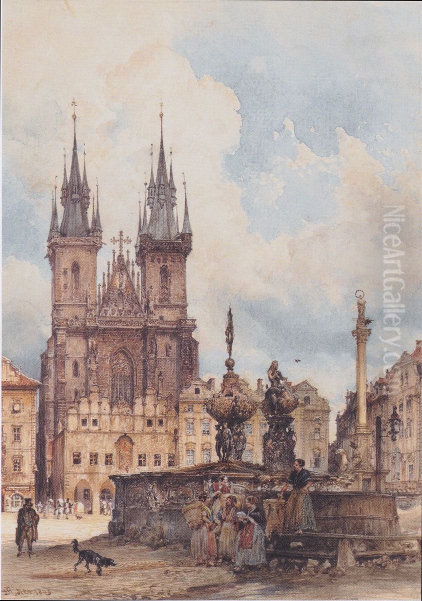 Ansicht des Altstadter Rings mit der Theynkirche in Prag Oil Painting by Rudolf von Alt