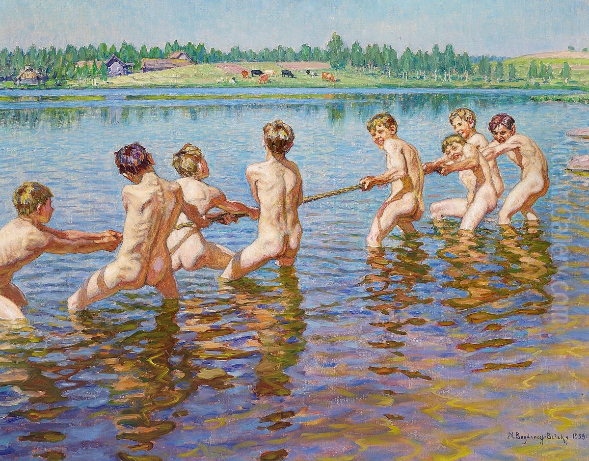 Tug of war Oil Painting by Nikolay Bogdanov-Belsky