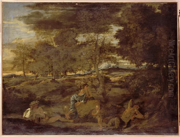 Paysage au satyre endormi Oil Painting by Nicolas Poussin