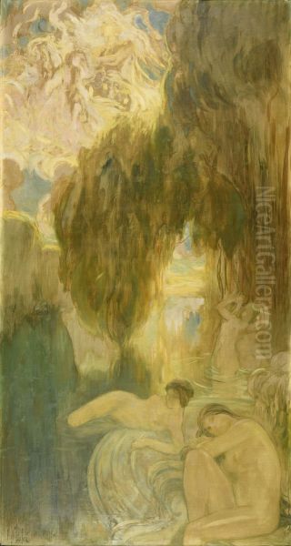 Les Baigneuses Oil Painting by Clementine-Helene Dufau