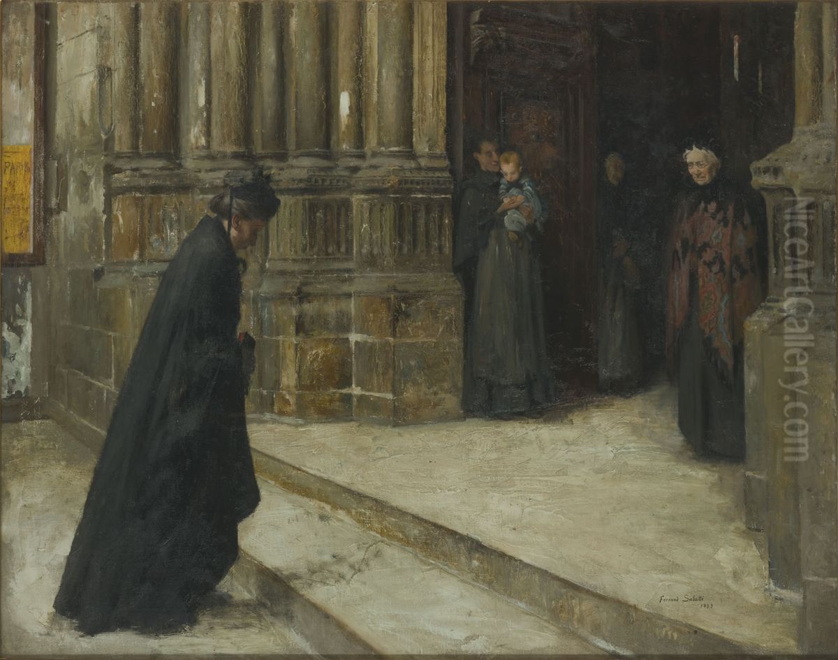 Sous le porche de l'eglise Oil Painting by Fernand Sabatte