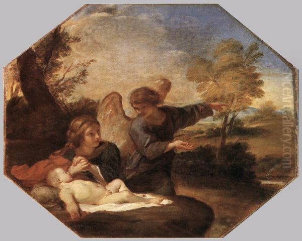 Hagar and Ishmael in the Wilderness Oil Painting by Andrea Sacchi