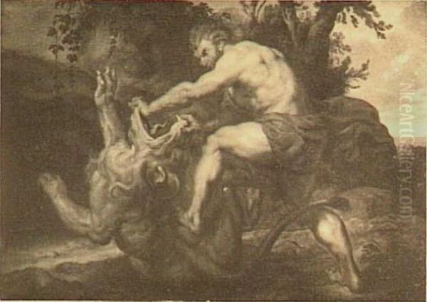 Simson doodt de leeuw bij Timna met zijn blote handen (Richteren 14:5-6), na 1628 Oil Painting by Peter Paul Rubens