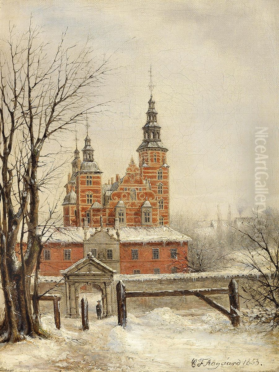 Rosenborg ved vintertide. Oil Painting by Carl Frederik Aagaard