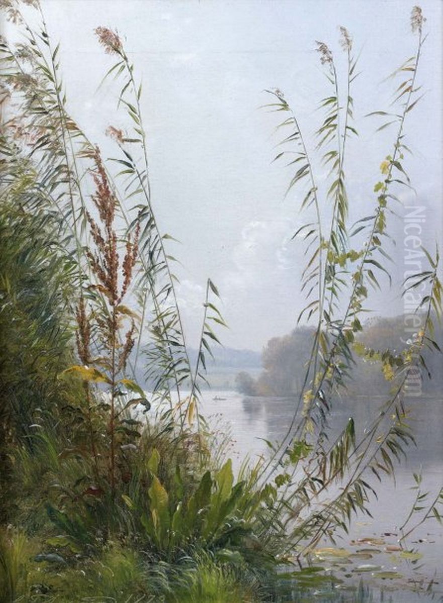 View of a lake. Oil Painting by Carl Frederik Aagaard