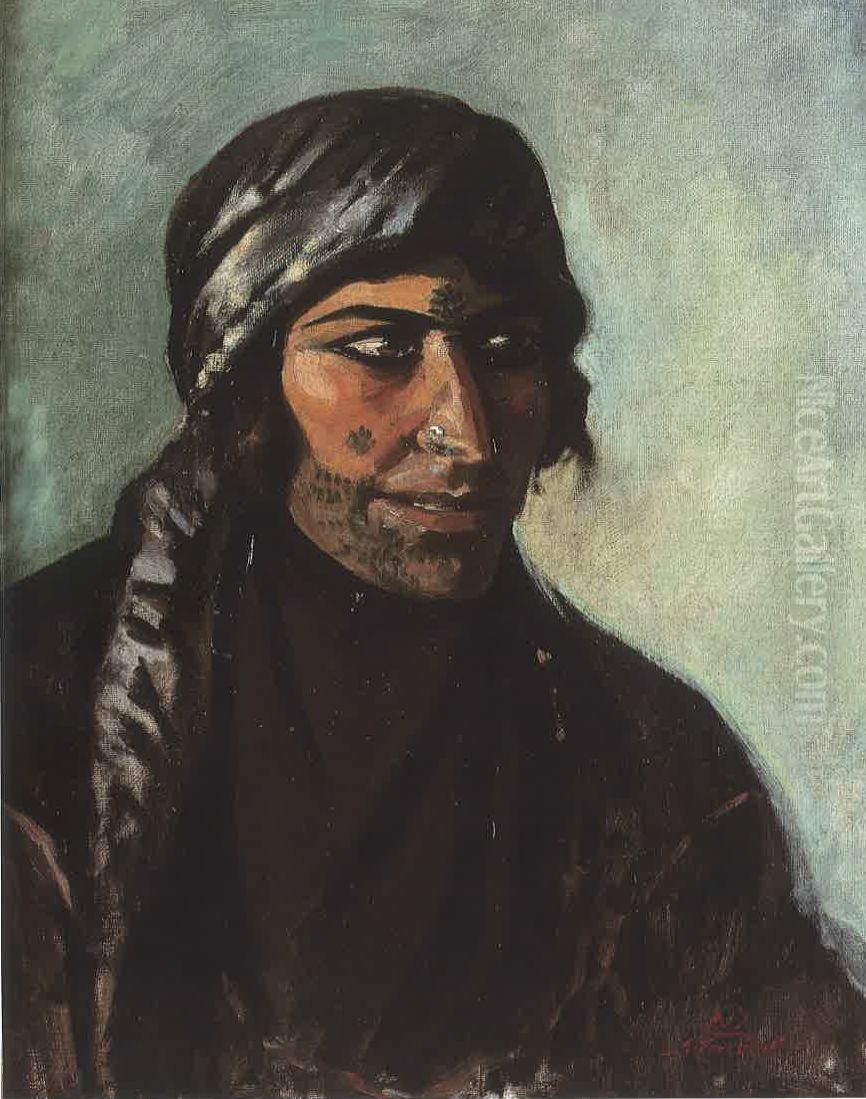 Portrait of a Bedouin Fortune teller. Oil Painting by Moustafa Farroukh