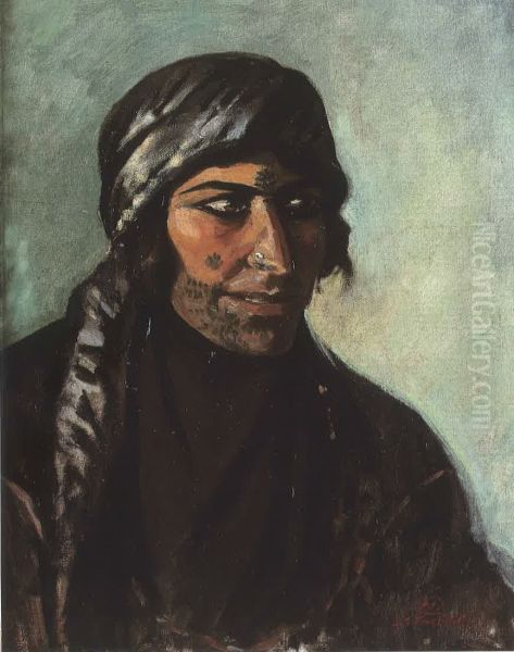 Portrait of a Bedouin Fortune teller. Oil Painting by Moustafa Farroukh