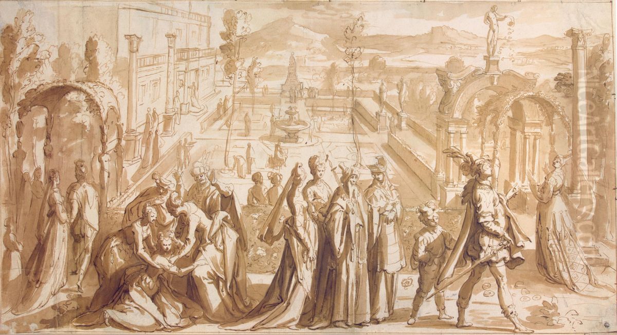 Courtly Scene in a Palace Garden Oil Painting by Karel Van Mander