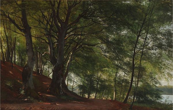 Forest scene from Soro, Denmark Oil Painting by Carl Frederik Aagaard