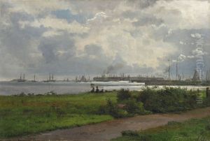 Landskab ved en havn.