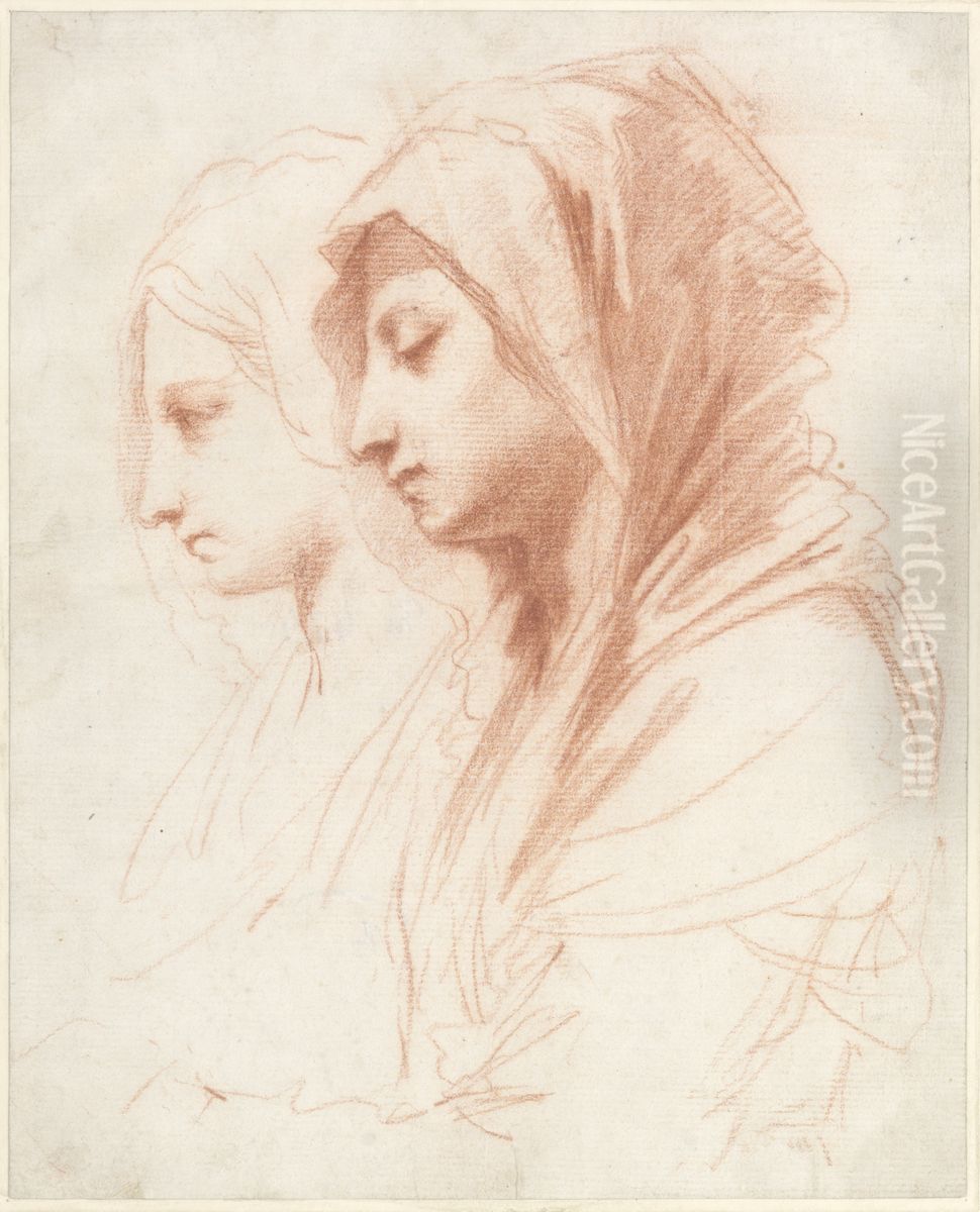 Two Studies for the Head of the Virgin Mary Oil Painting by Giovanni Francesco Barbieri