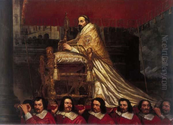 Pope Alexander VII carried to the Corpus Domini procession Oil Painting by Giovanni Maria Morandi