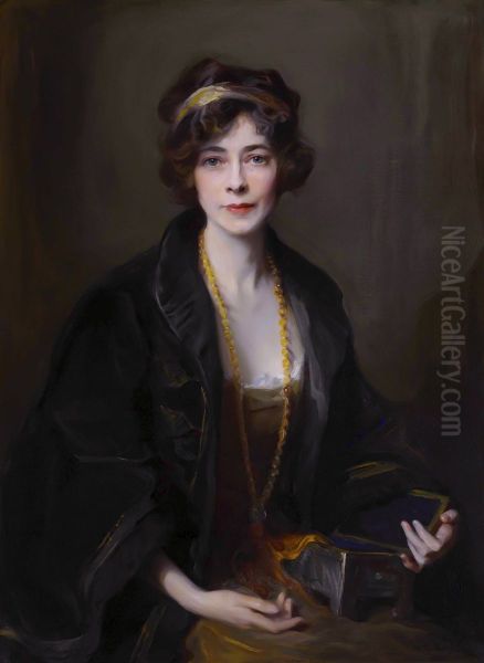 Portrait of the Marchioness of Douro, nee the Hon. Lilian Maud Glen Coats, later 5th Duchess of Wellington, half-length Oil Painting by Philip de Laszlo
