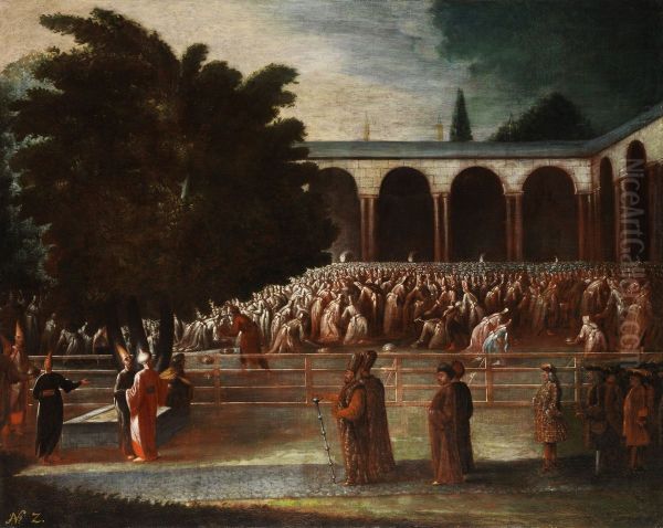 Botschaftsgesandte begeben sich zur Audienz beim Sultan Achmed III. Oil Painting by Jean Baptiste Vanmour