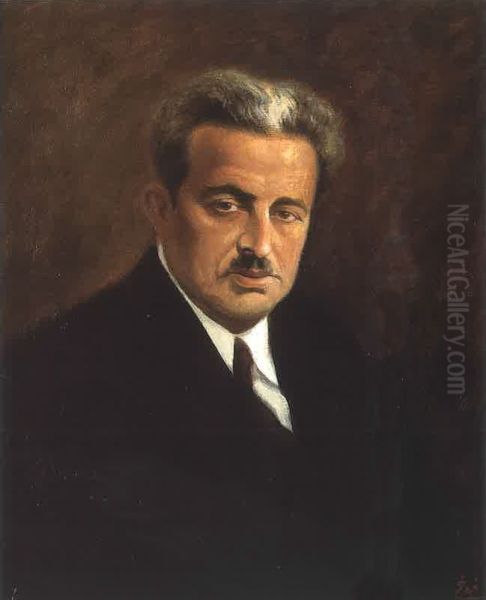 bwrtryh amyn alryhany. Oil Painting by Moustafa Farroukh