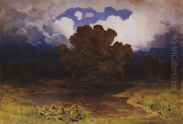 A forest lake. A cloud Oil Painting by Arkhip Kuindzhi