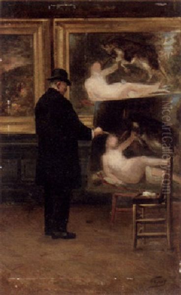 Copying a painting by Bouguereau Oil Painting by Georges Louis Hyon