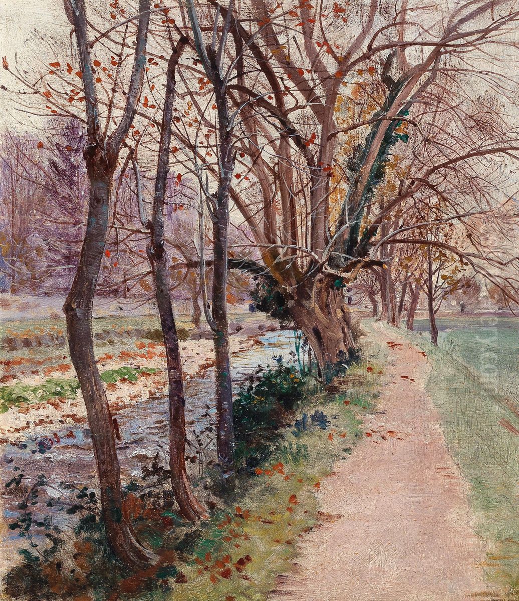 Avenue of Trees by a Stream Oil Painting by Theodor von Hormann