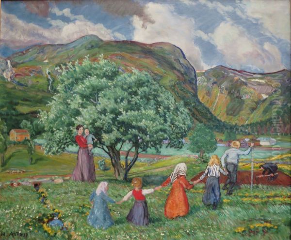 Sommervind og lekende barn Oil Painting by Nikolai Astrup