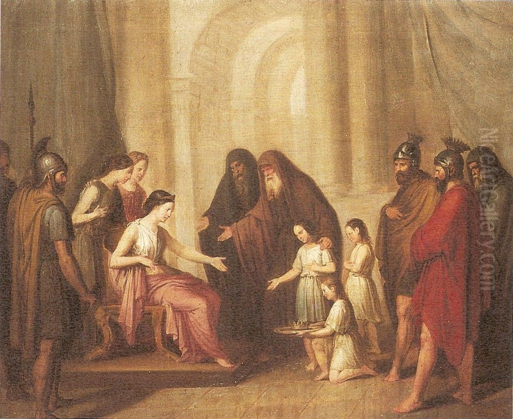 I cartaginesi offrono una corona d'oro a Damarete, moglie di Gelone Oil Painting by Francesco Vaccaro
