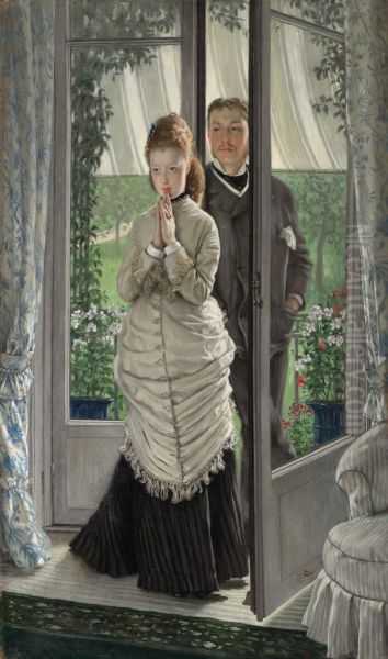 Two Figures at a Door (The Proposal?) Oil Painting by James Tissot