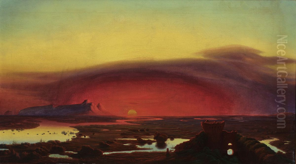 The Pontine Marshes at Sunset Oil Painting by August Kopisch