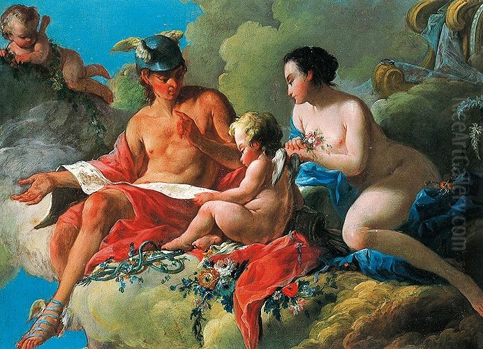 Education of Cupid. Oil Painting by Charles-Andre van Loo