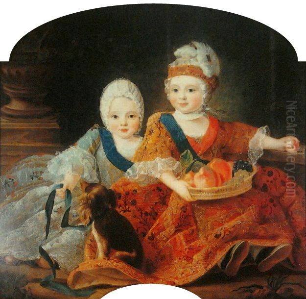 Double portrait of Duke of Berry and Count of Provence as children. Oil Painting by Francois-Hubert Drouais