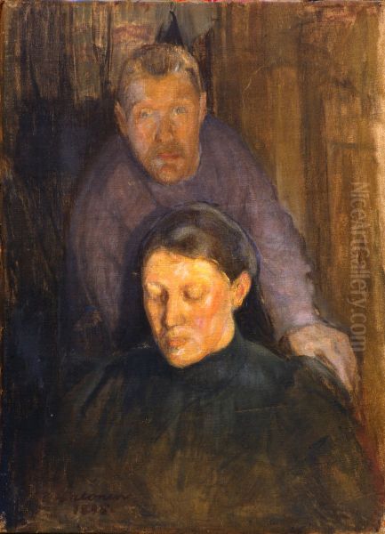 Kaksoismuotokuva Oil Painting by Pekka Halonen