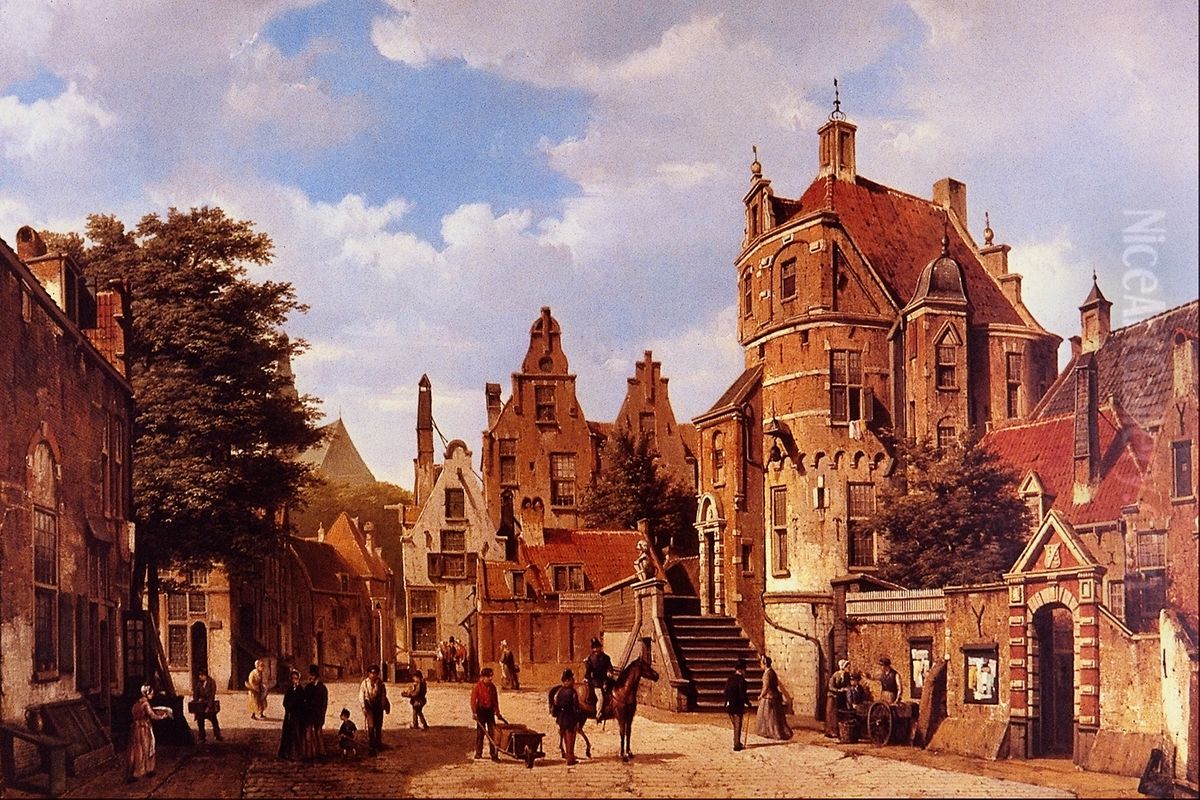 Old Amsterdam Oil Painting by Barend Cornelis Koekkoek