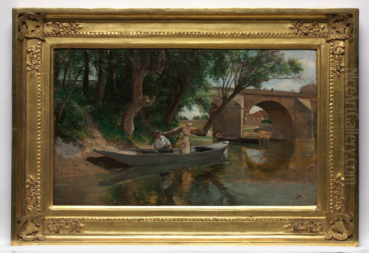 Bridge at Poissy (Pecheurs a ligne) Oil Painting by Jean-Louis-Ernest Meissonier