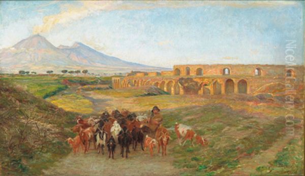 Landscape near Pompeii. Oil Painting by Ole Pedersen